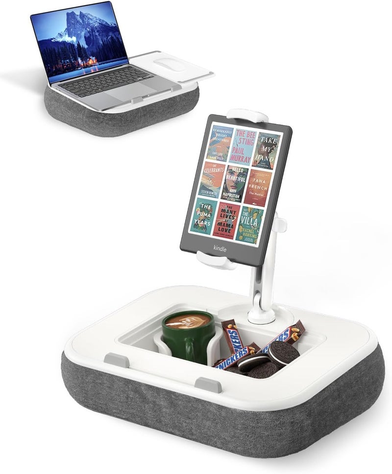 Viozon Kindle Pillow Stand Holder, Phone Holder for Bed, Laptop Lap Desk with Mouse Pad,Compatible with 4.7-13" Kindle/Tablet/Phone,10-15" Laptop, Snack Bowl⋓ Attachment&Detachable 360°Stand Arm - Image 1